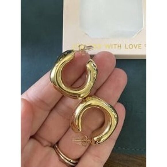 New Thick Gold Chunky Hoops Earrings for Women 18K Real Gold Plated Open Hoop - Picture 3 of 3